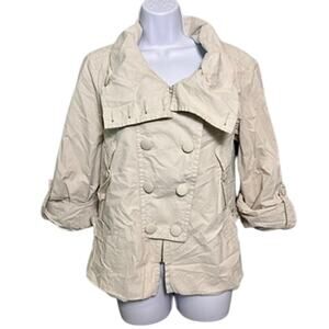 French Connection Ivory Peacoat Womens 6 100% Cotton Double Breasted Minimalist